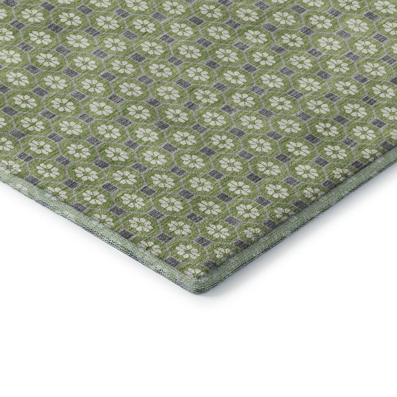 8' X 8' Green Gray And Ivory Geometric Washable Round Rug With UV Protection