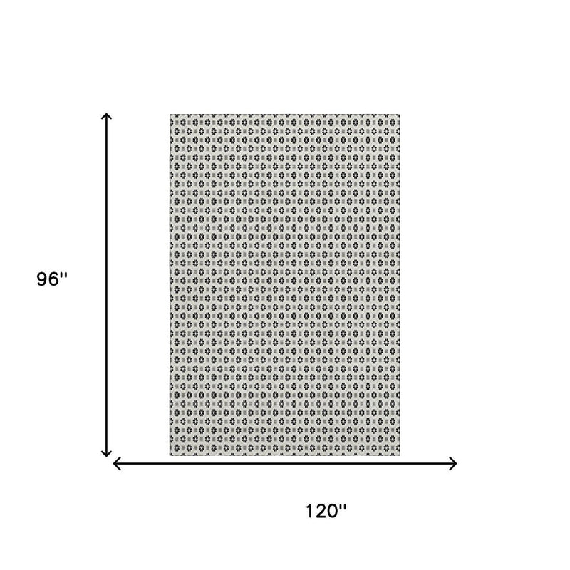 8' Ivory Black And Gray Geometric Washable Area Rug With UV Protection