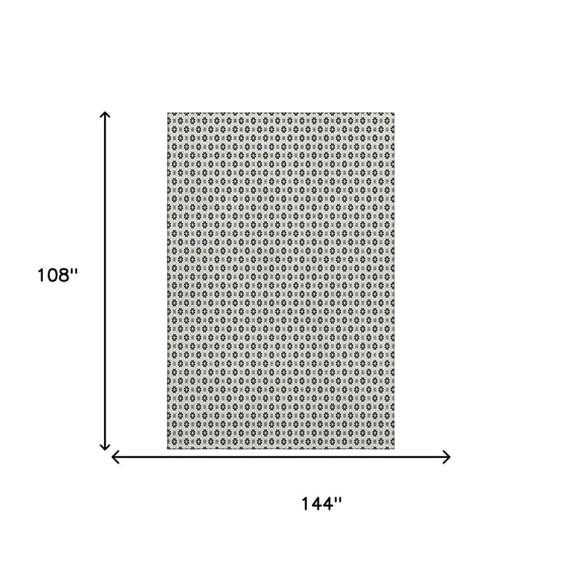 9' X 12' Ivory Black And Gray Geometric Washable Area Rug With UV Protection