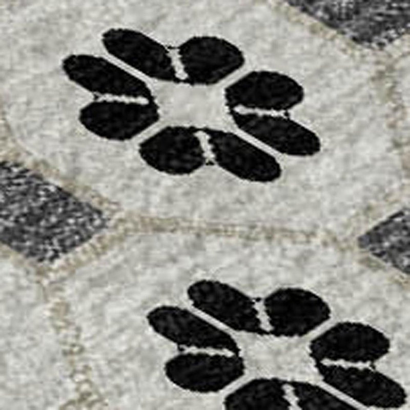 9' X 12' Ivory Black And Gray Geometric Washable Area Rug With UV Protection