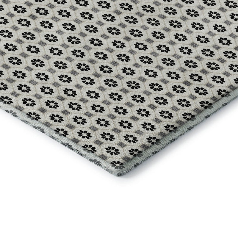 10' X 14' Ivory Black And Gray Geometric Washable Area Rug With UV Protection
