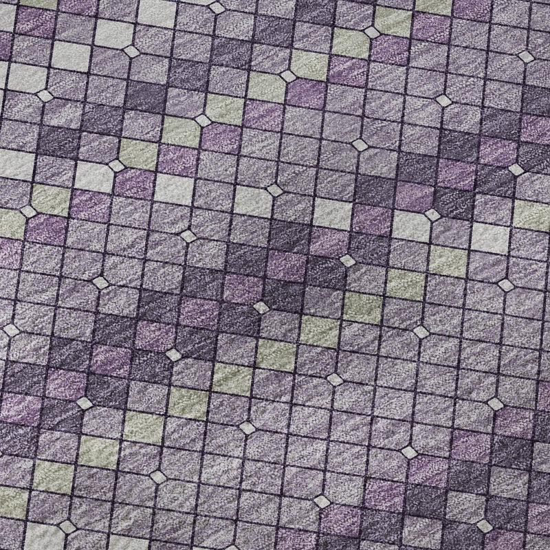 8' Purple Gray And Ivory Geometric Washable Area Rug With UV Protection