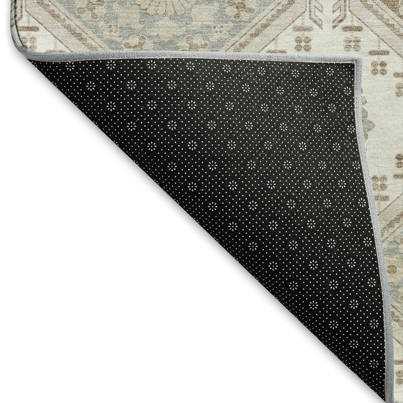 8' Ivory Brown And Gray Floral Washable Area Rug With UV Protection