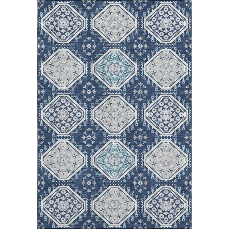 10' X 14' Navy Blue And Ivory Floral Washable Area Rug With UV Protection