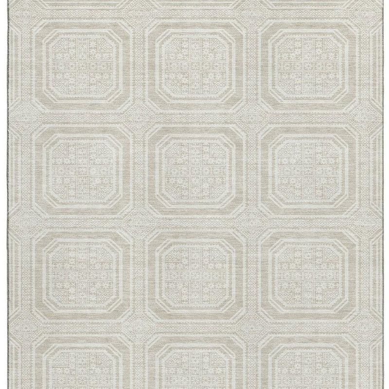8' Beige Ivory And Taupe Geometric Washable Area Rug With UV Protection