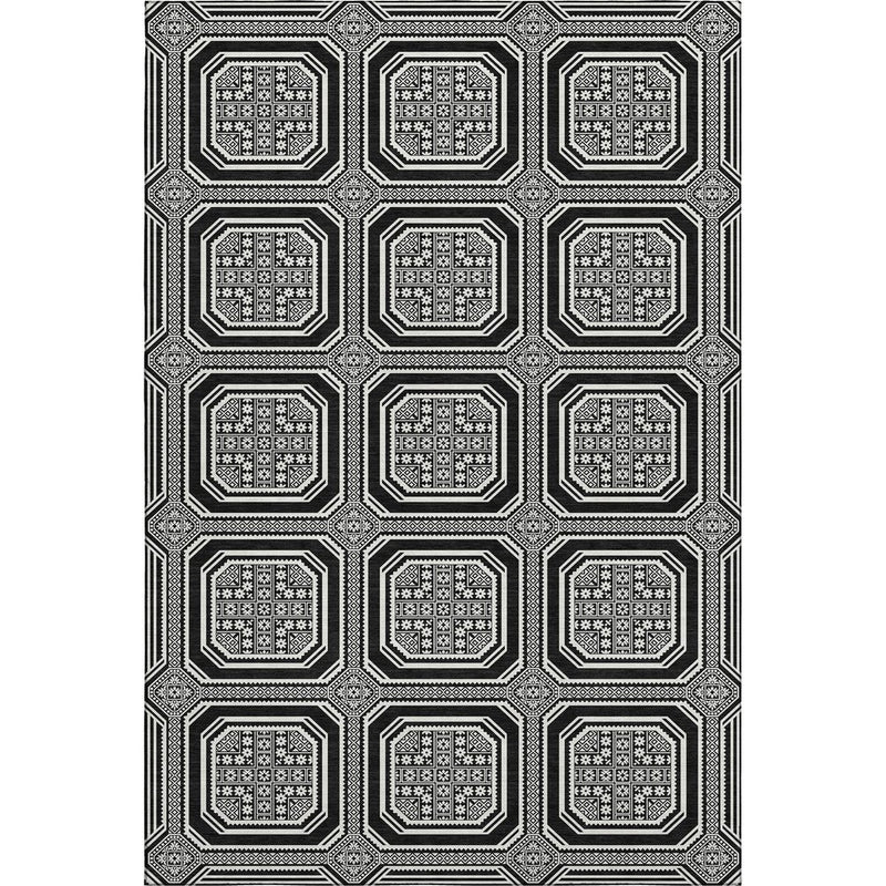 5' X 8' Black Ivory And Gray Geometric Washable Area Rug With UV Protection