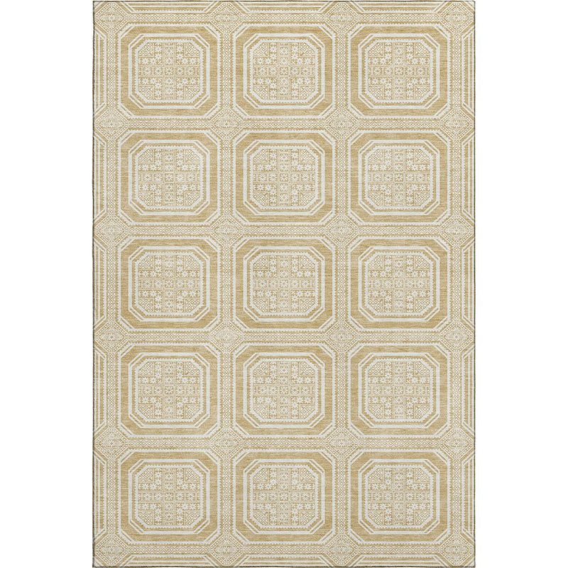 5' X 8' Gold And Ivory Geometric Washable Area Rug With UV Protection