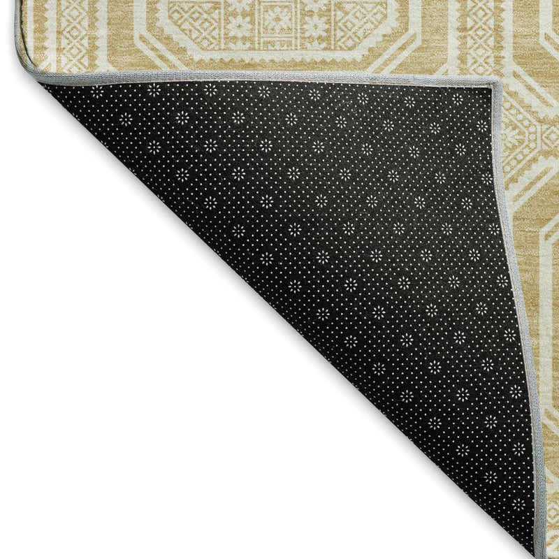 5' X 8' Gold And Ivory Geometric Washable Area Rug With UV Protection