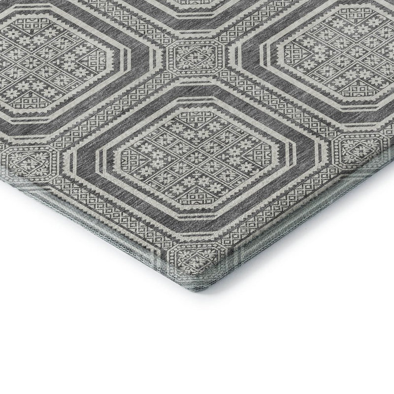 9' X 12' Gray And Ivory Geometric Washable Area Rug With UV Protection