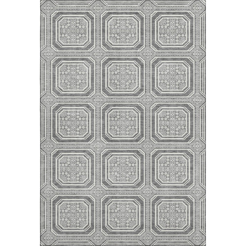 10' X 14' Gray And Ivory Geometric Washable Area Rug With UV Protection