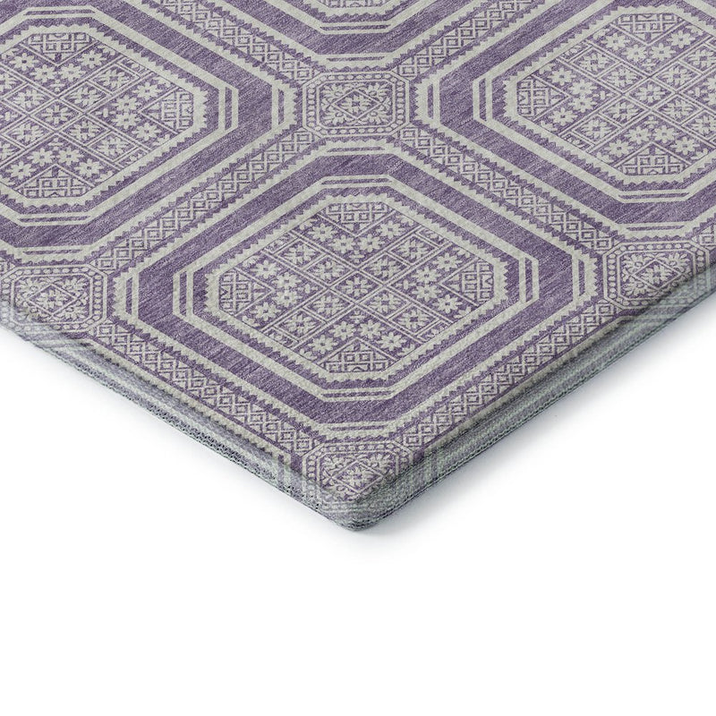 10' X 14' Lavender And Ivory Geometric Washable Area Rug With UV Protection