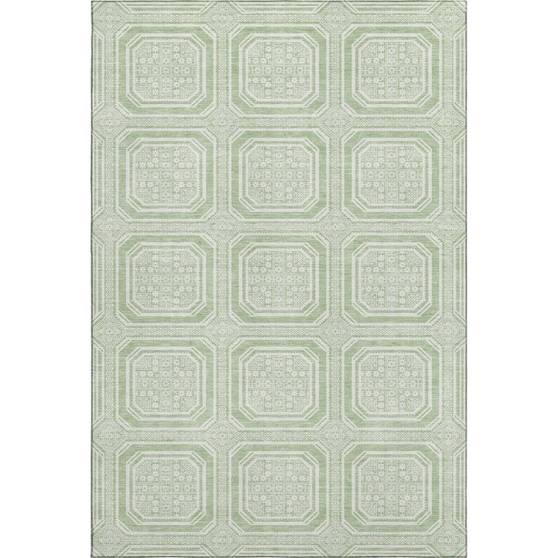 8' Mint Green And Ivory Geometric Washable Area Rug With UV Protection