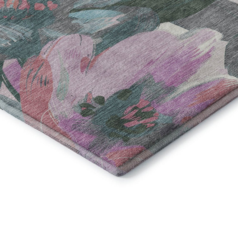 8' Teal Blush And Ivory Floral Washable Area Rug With UV Protection