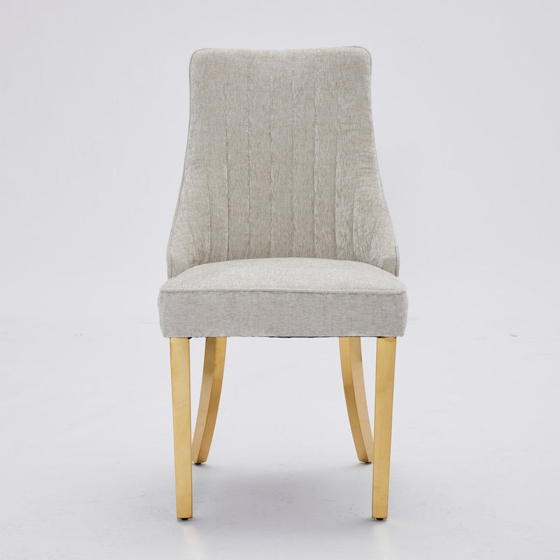Set of Two Gray And Gold Chenille And Stainless Steel Dining Side Chairs