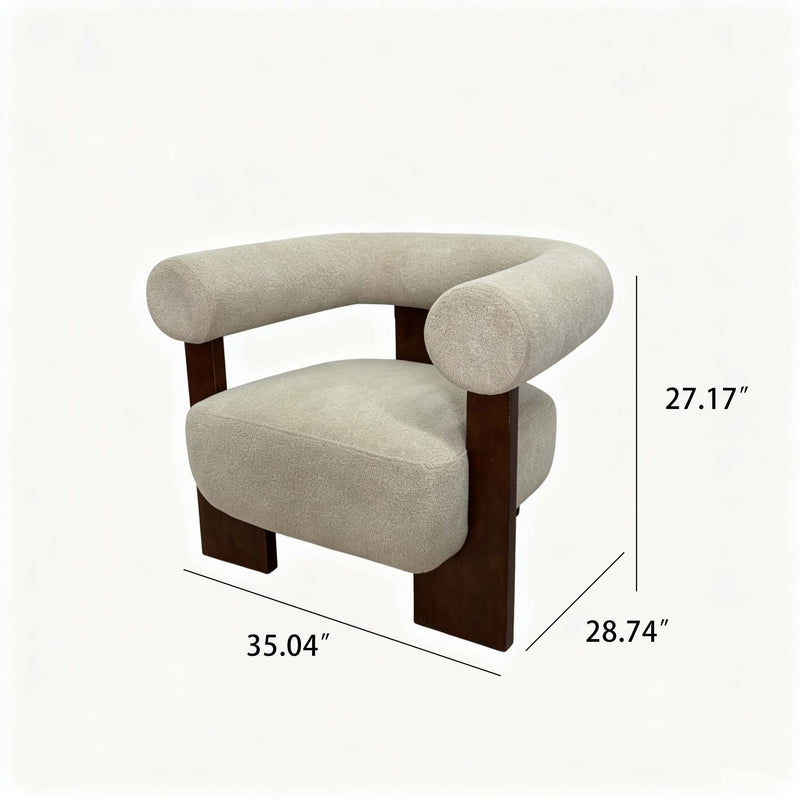 C - Shaped Chunky Arm Accent Chair - Beige / Brown