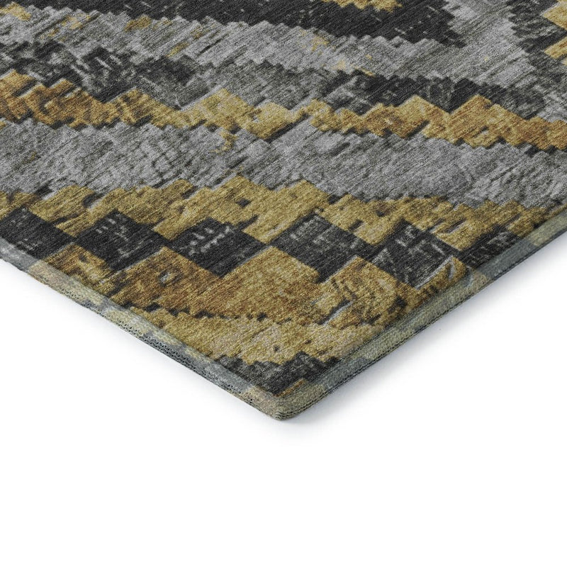 8' X 10' Gold Charcoal And Gray Diamond Washable Area Rug With UV Protection