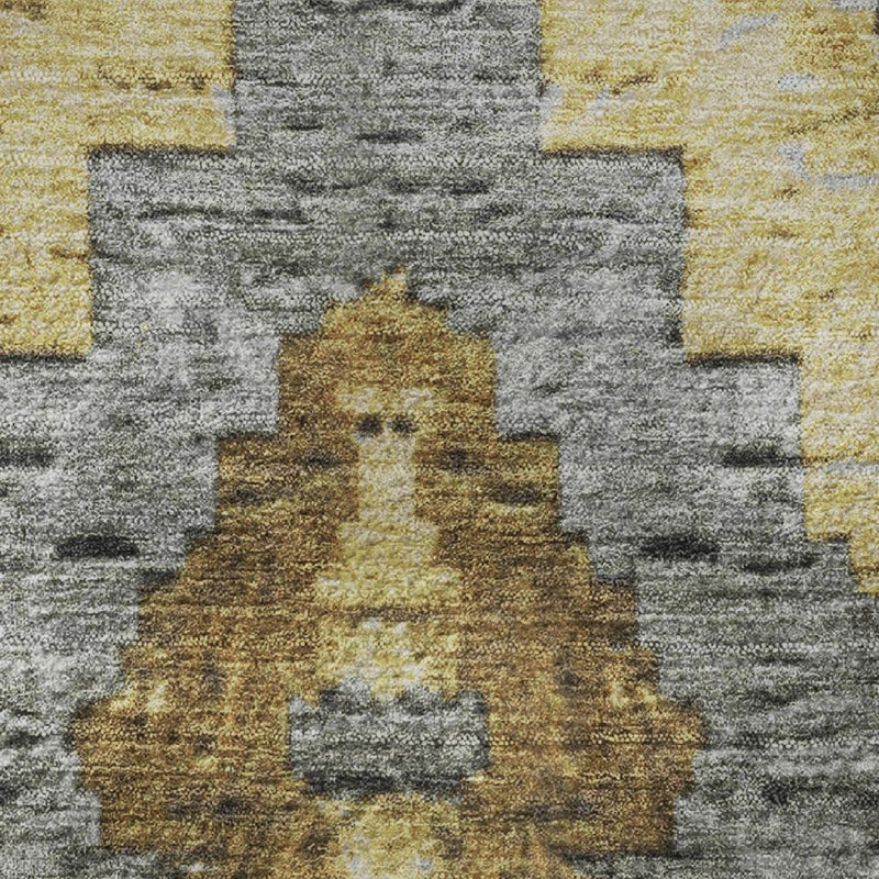 9' X 12' Gold Charcoal And Gray Diamond Washable Area Rug With UV Protection