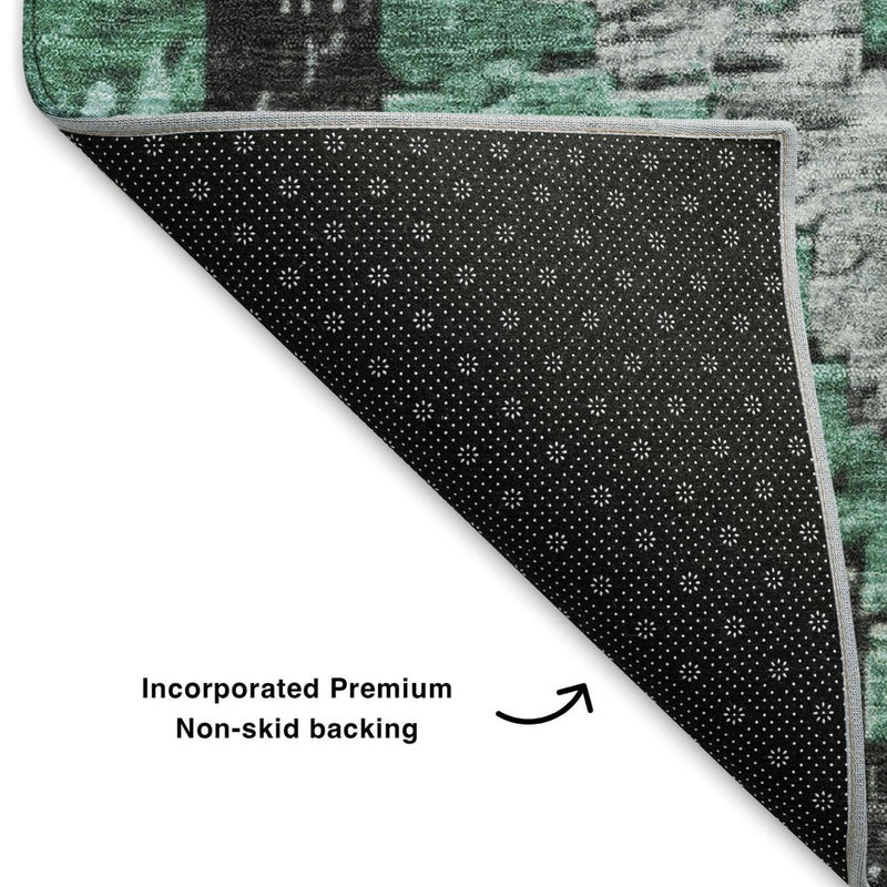 10' X 14' Pale Aqua Charcoal And Gray Diamond Washable Area Rug With UV Protection