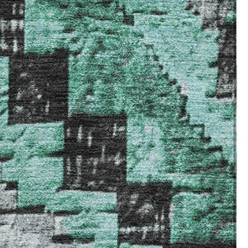 10' X 14' Pale Aqua Charcoal And Gray Diamond Washable Area Rug With UV Protection