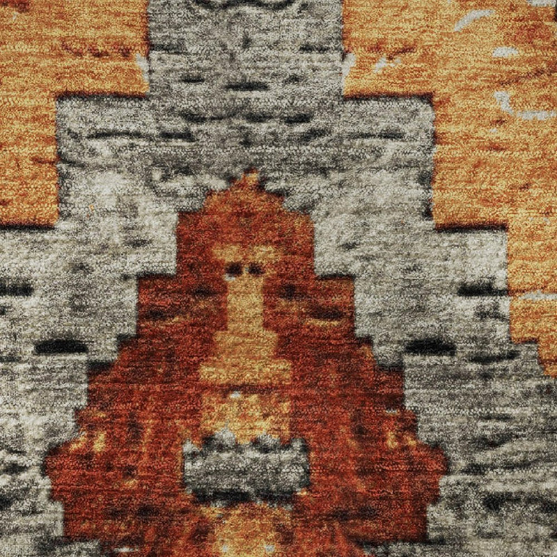 9' X 12' Terra Cotta Charcoal And Gray Diamond Washable Area Rug With UV Protection