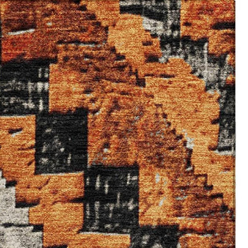 9' X 12' Terra Cotta Charcoal And Gray Diamond Washable Area Rug With UV Protection