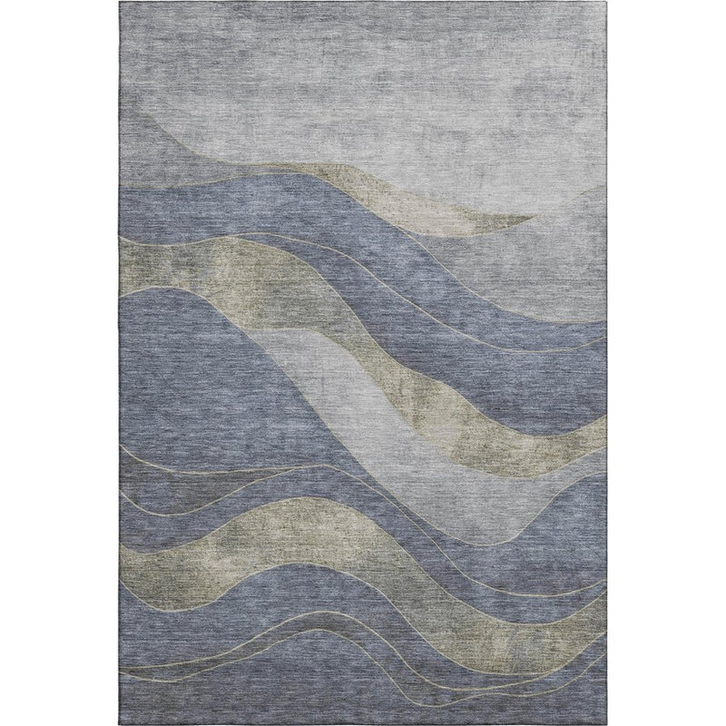 9' X 12' Denim Blue And Gray Abstract Washable Area Rug With UV Protection