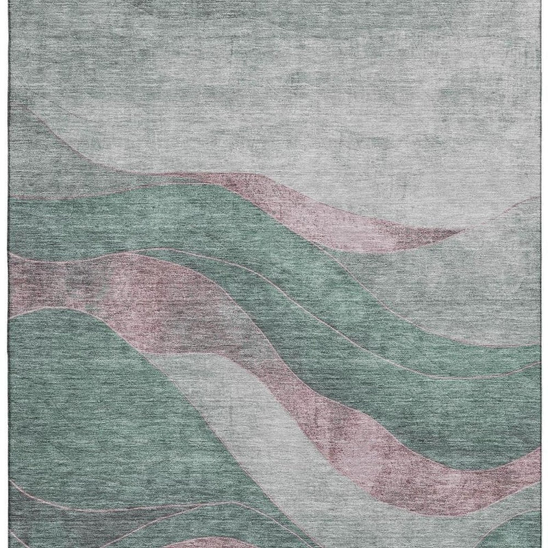 5' X 8' Sage And Mauve Abstract Washable Area Rug With UV Protection