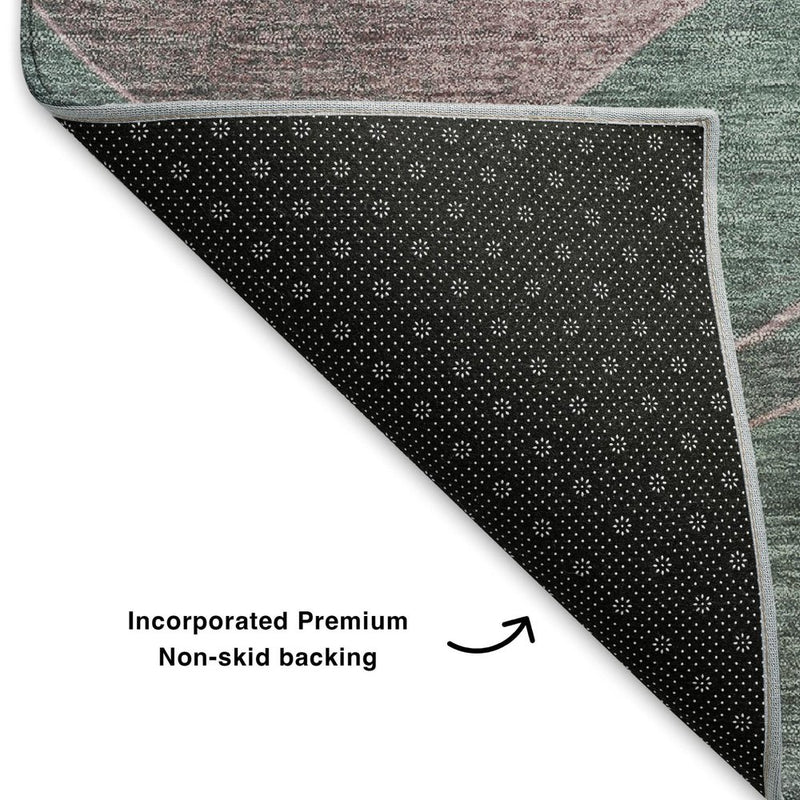 8' Sage And Mauve Abstract Washable Round Rug With UV Protection