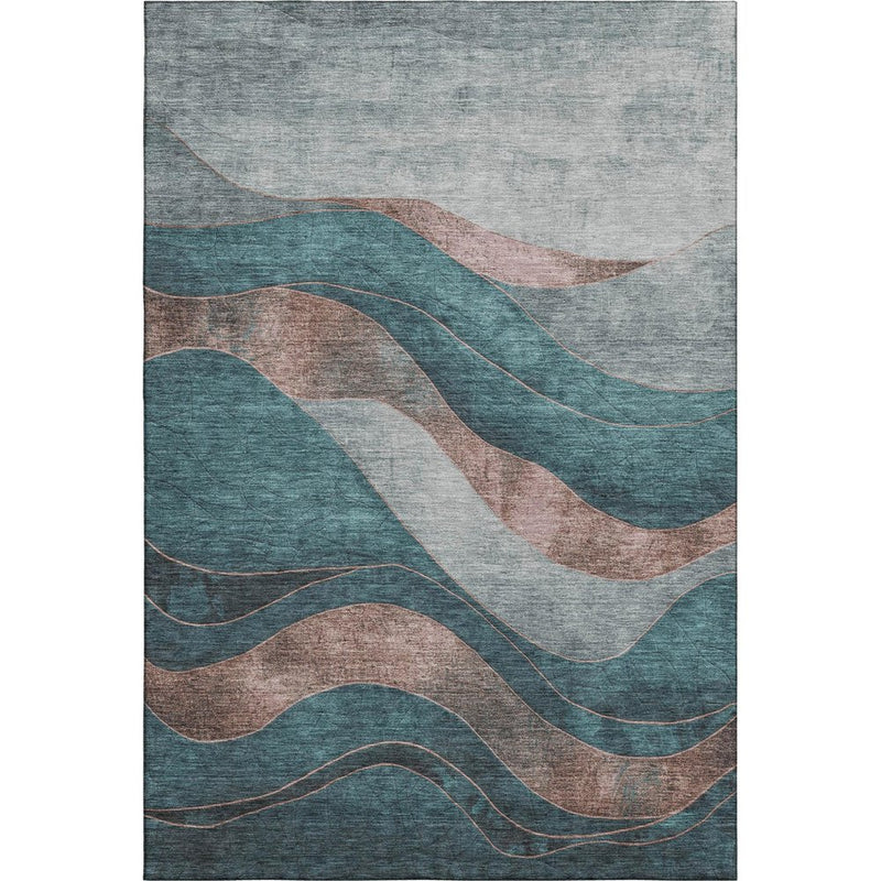 9' X 12' Teal And Taupe Abstract Washable Area Rug With UV Protection
