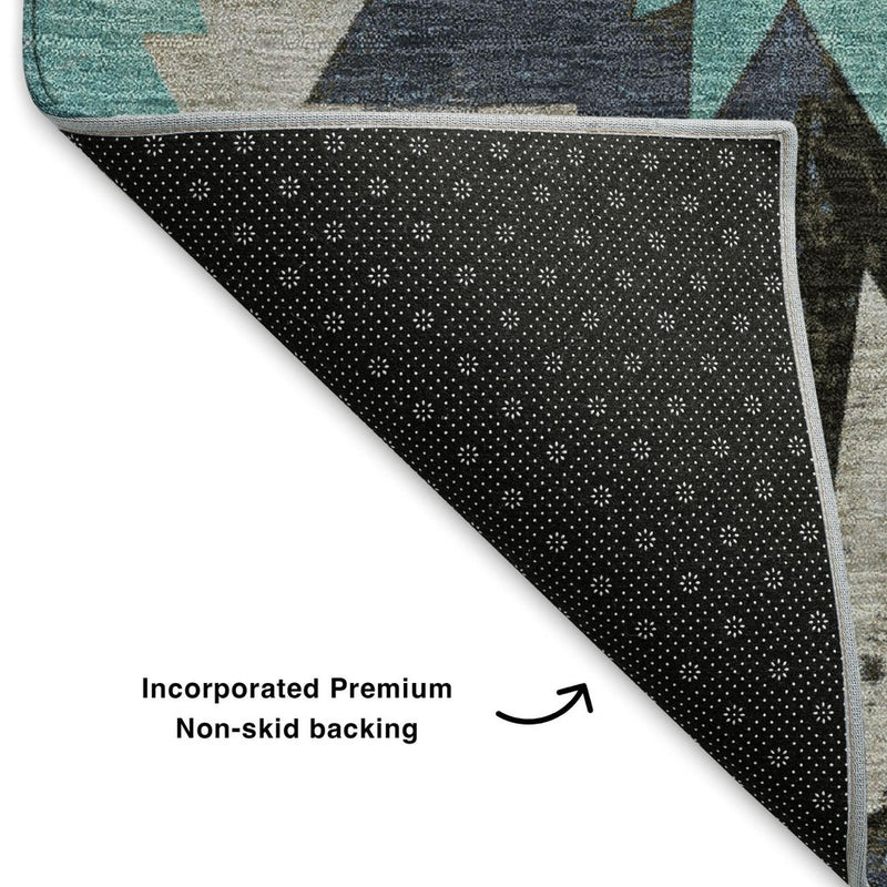 5' X 8' Black Gray And Blue Diamond Washable Area Rug With UV Protection
