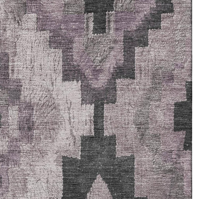 8' X 10' Lavender And Gray Ikat Washable Area Rug With UV Protection
