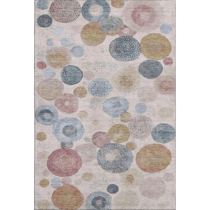 8' X 10' Blush Beige And Blue Geometric Washable Area Rug With UV Protection