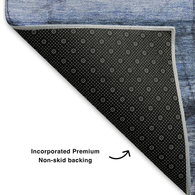 8' X 10' Blue And Gray Geometric Washable Area Rug With UV Protection