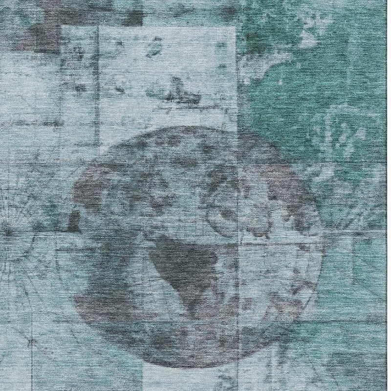 8' X 10' Teal And Gray Geometric Washable Area Rug With UV Protection
