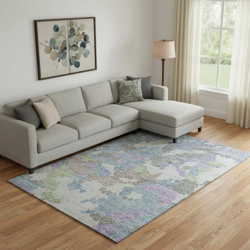 10' X 14' Blue Green And Lavender Geometric Washable Area Rug With UV Protection