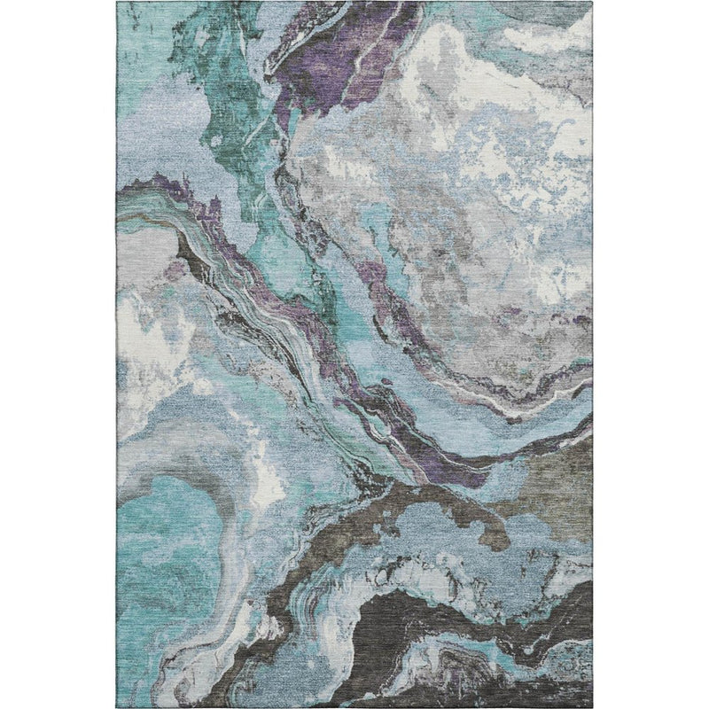 5' X 8' Teal Gray And Ivory Abstract Washable Area Rug With UV Protection