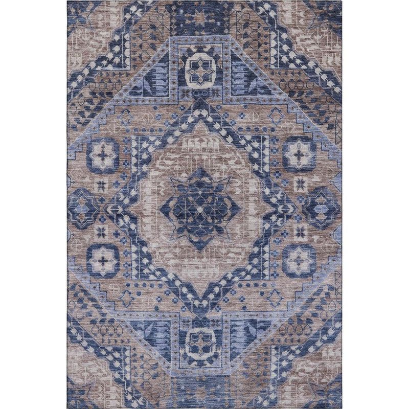 8' X 10' Brown Blue And Beige Diamond Washable Area Rug With UV Protection