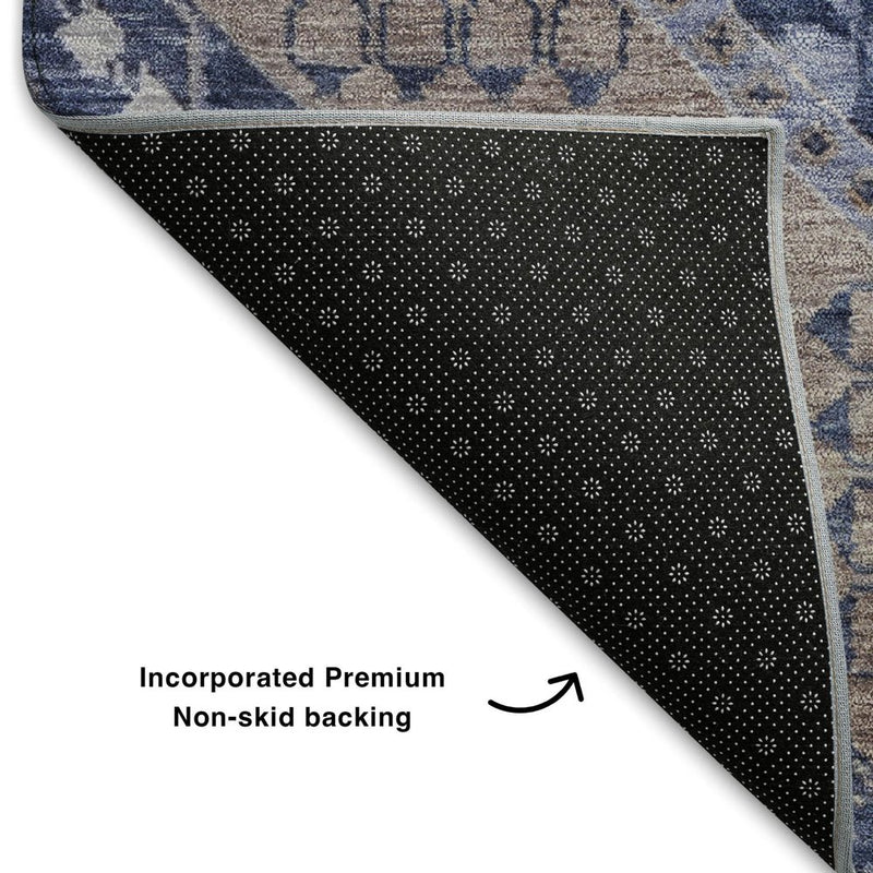 8' X 10' Brown Blue And Beige Diamond Washable Area Rug With UV Protection