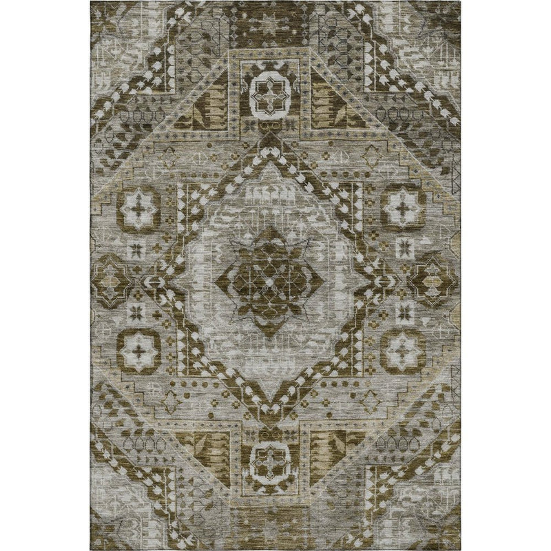 5' X 8' Khaki Ivory And Brown Diamond Washable Area Rug With UV Protection