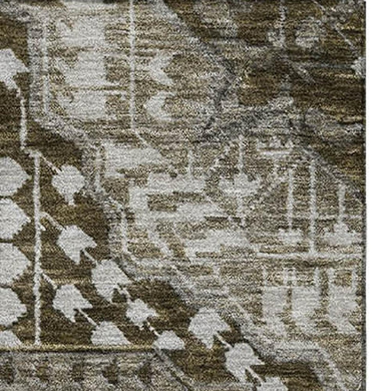 10' X 14' Khaki Ivory And Brown Diamond Washable Area Rug With UV Protection