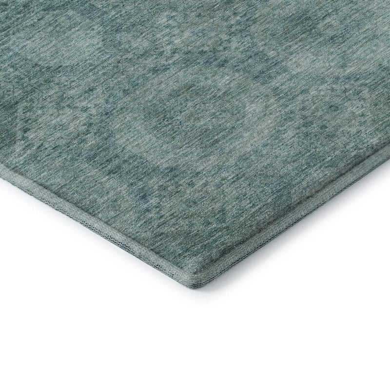 9' X 12' Teal And Aqua Abstract Geometric Washable Area Rug With UV Protection