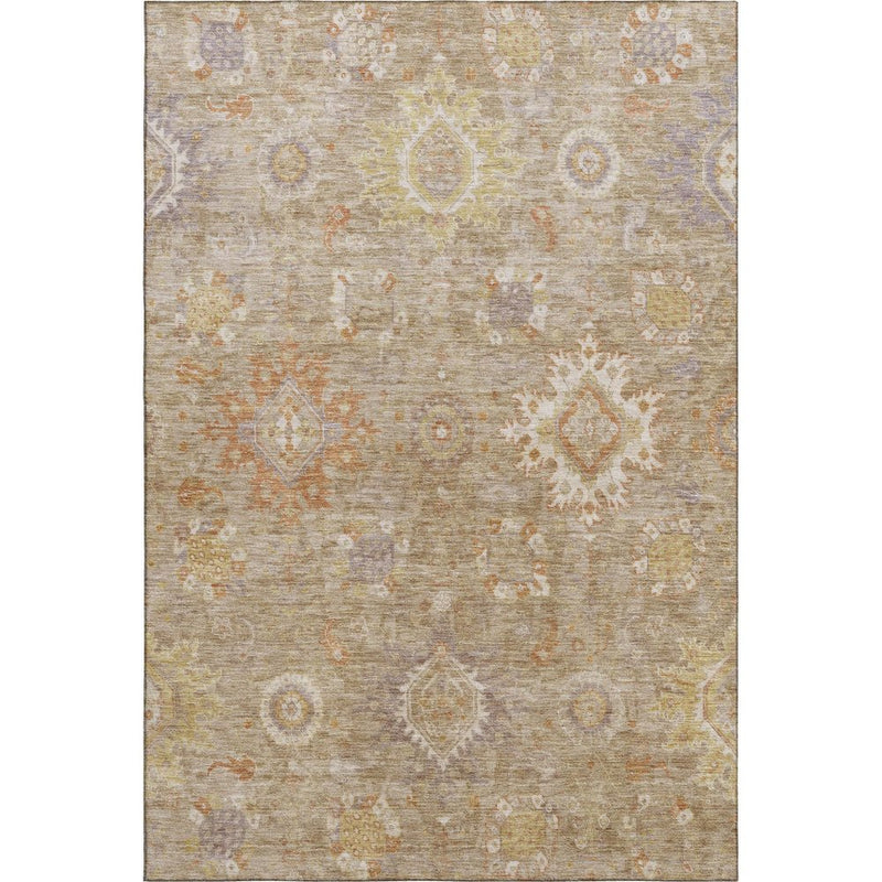 8' X 10' Beige Ivory And Gold Oriental Washable Area Rug With UV Protection