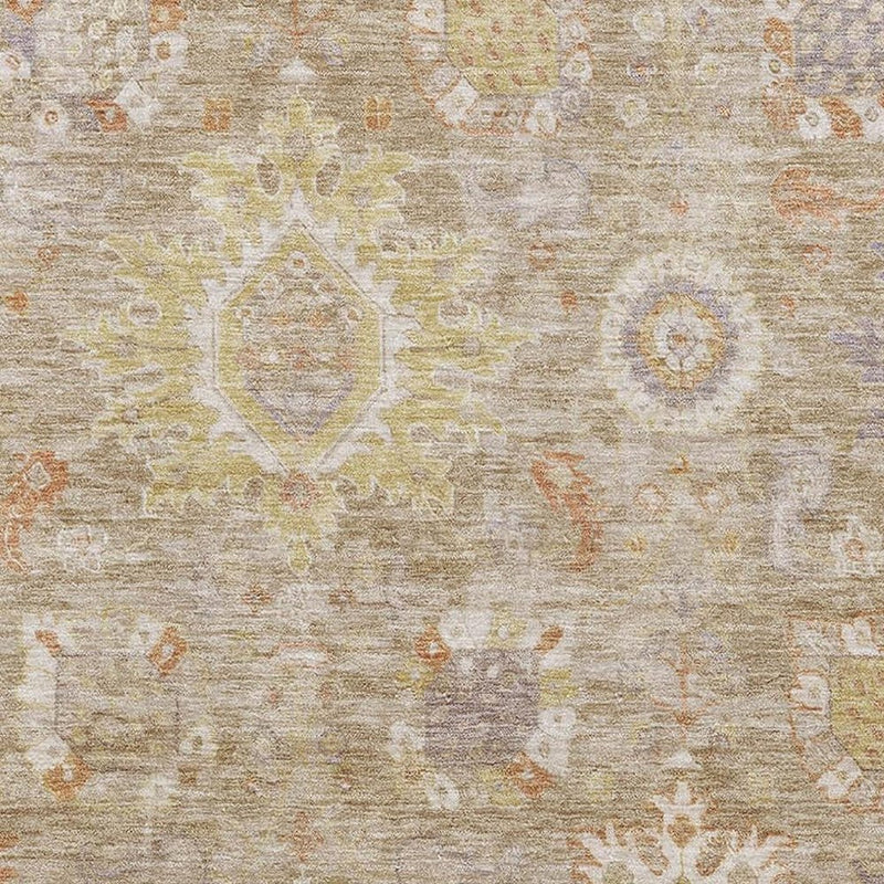 8' X 10' Beige Ivory And Gold Oriental Washable Area Rug With UV Protection