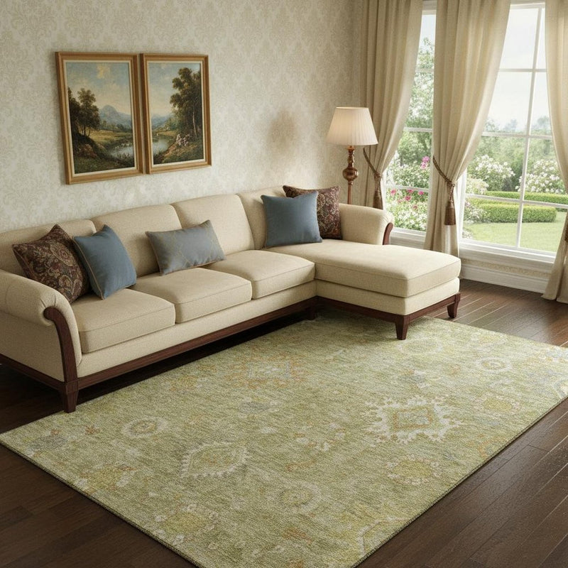 10' X 14' Sage Copper And Ivory Oriental Washable Area Rug With UV Protection