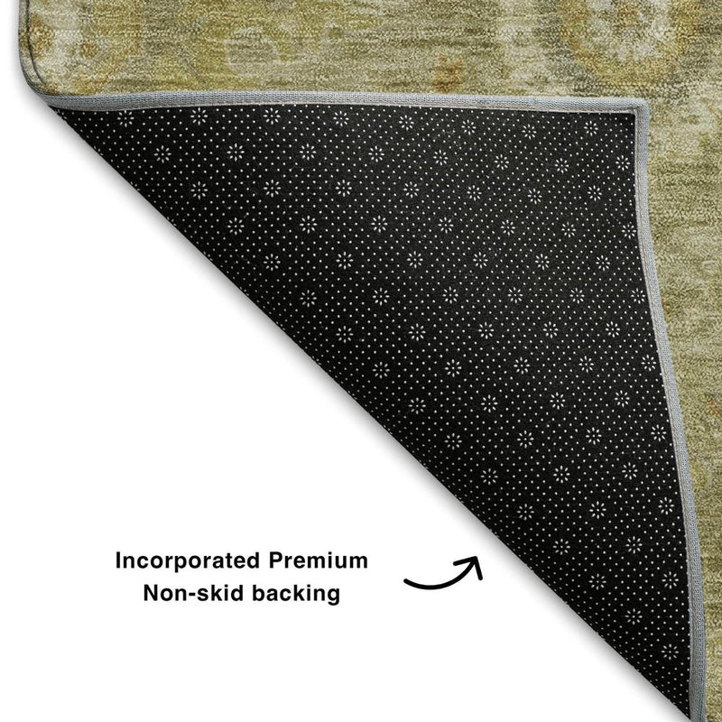 10' X 14' Sage Copper And Ivory Oriental Washable Area Rug With UV Protection