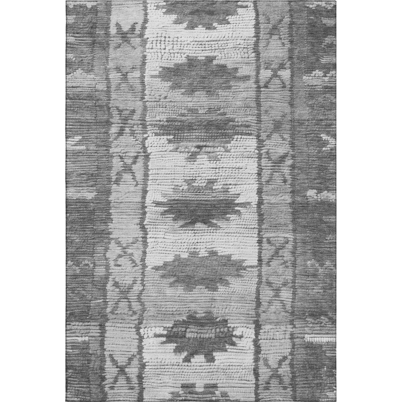 5' X 8' Gray Charcoal And Ivory Tribal Washable Area Rug With UV Protection