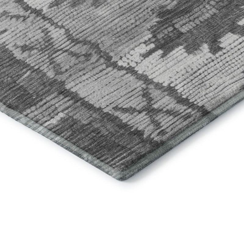5' X 8' Gray Charcoal And Ivory Tribal Washable Area Rug With UV Protection