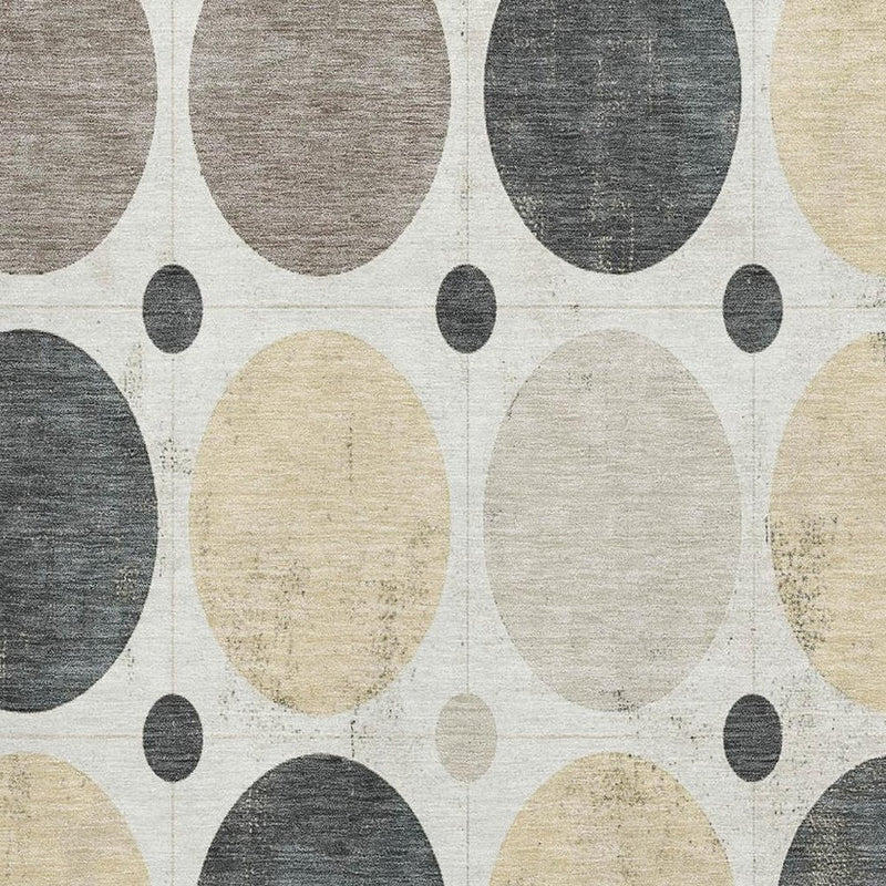 5' X 8' Ivory Charcoal And Beige Geometric Washable Area Rug With UV Protection