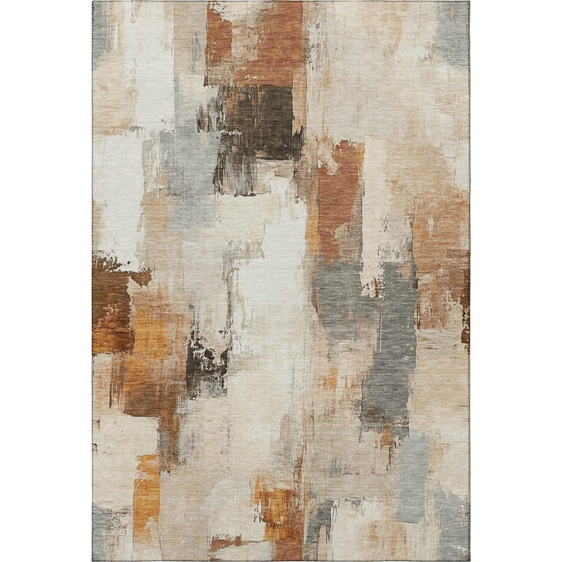 5' X 8' Ivory Rust And Beige Abstract Washable Area Rug With UV Protection