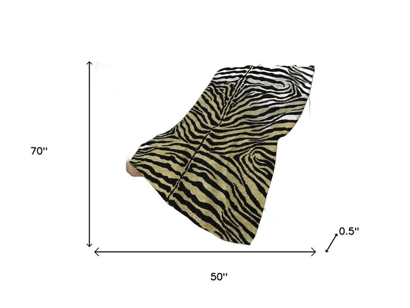 50" X 70" Beige And Black Zebra Plush Throw Blanket
